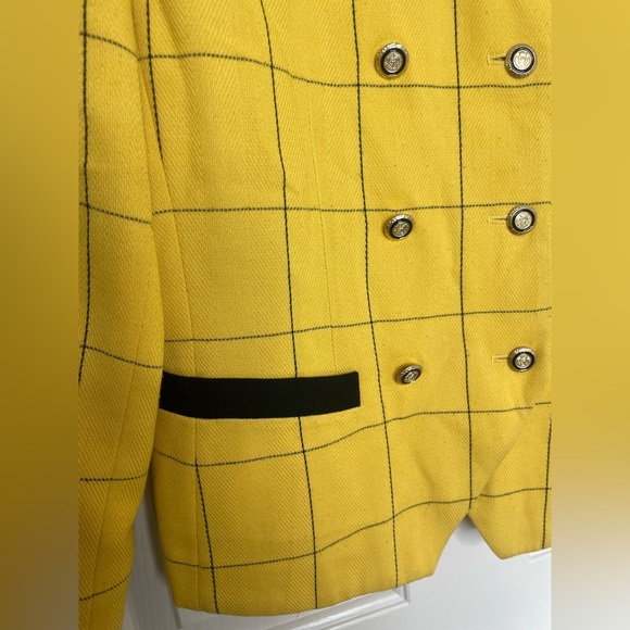 Vintage Kasper Skirt Suit Set Yellow Windowpane Blazer & Black Pencil Skirt | 6 - Picture 16 of 16